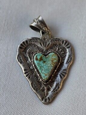 Native American Turquoise Heart Silver Pendant - Artisan Women’s Jewelry